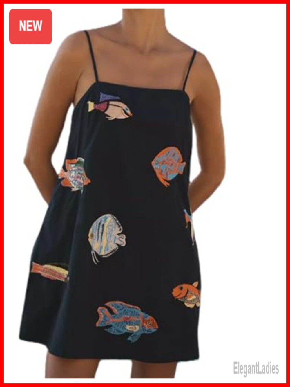 Boho Graffiti Cami Mini Dress Spaghetti Strap A-Line Polyester Sundress